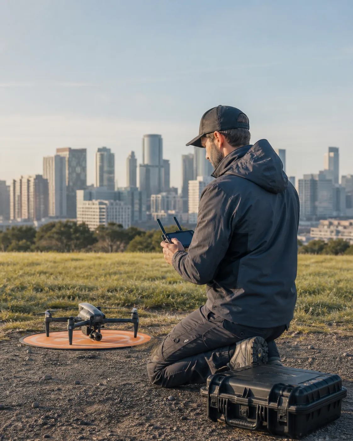 Pilote de drone professionnel préparant une mission